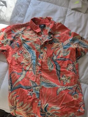 O'Neill Coral Tropical Button-Down Shirt with Blue and Cream Accents